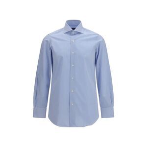 Finamore Blue Cotton Pattern Men's Shirt